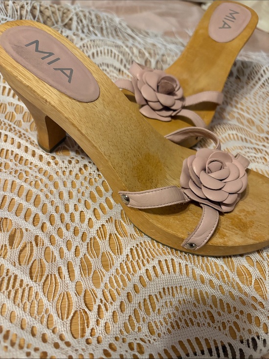 MIA Blush Pink Floral Leather Mule Heels